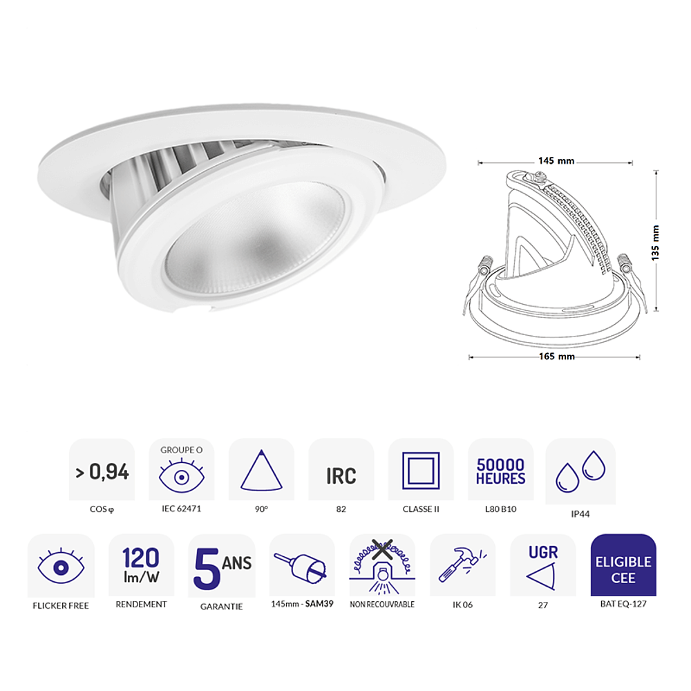 DOWNLIGHT SAMBA BLANC 27W