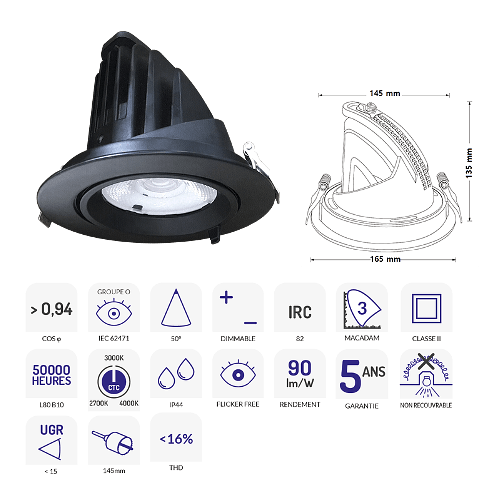 DOWNLIGHT SAMBA NOIR 30W CTC