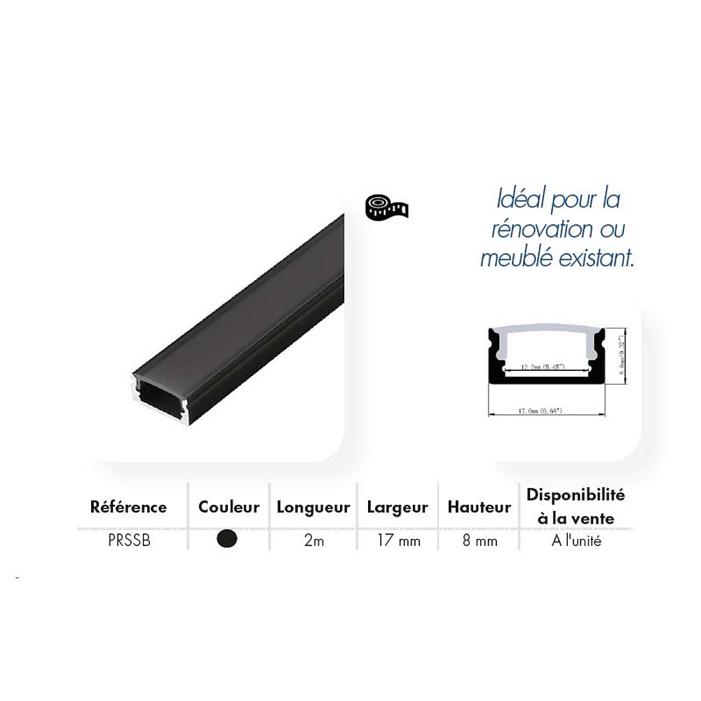 PROFIL ALU SLIM DE SURFACE NOIR