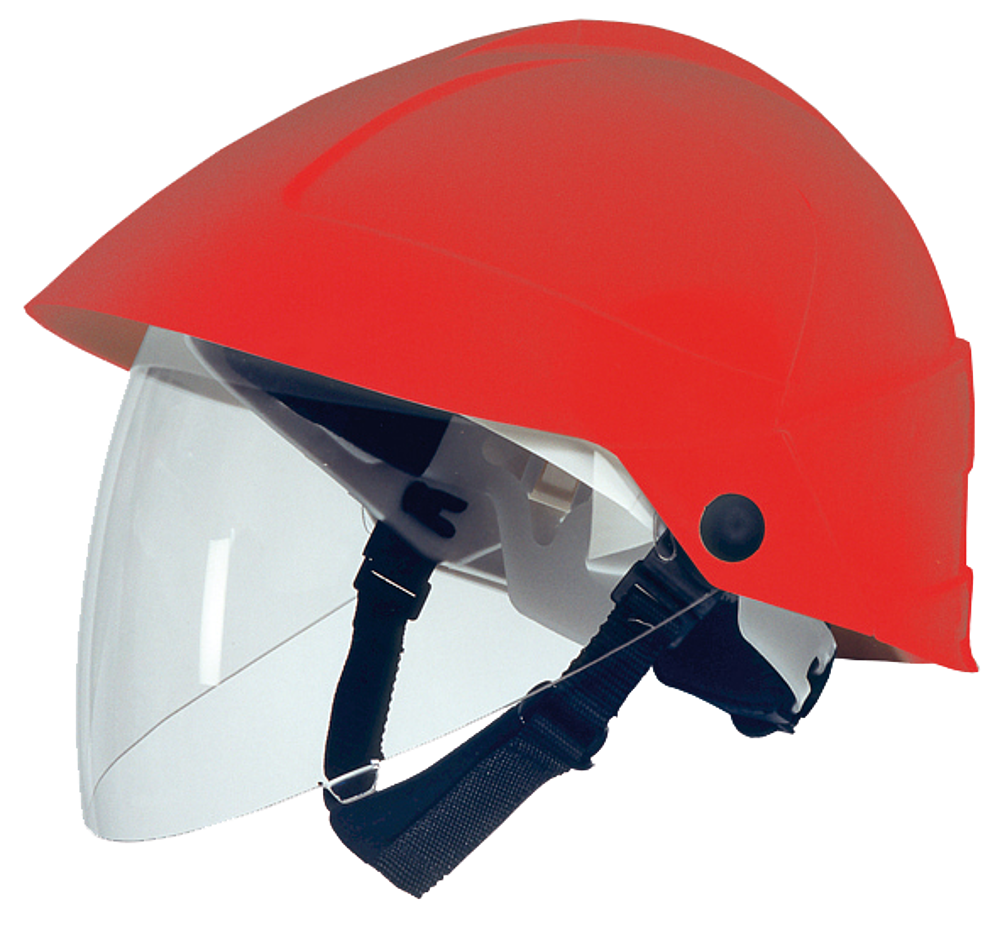 casque rouge avec ecran facial