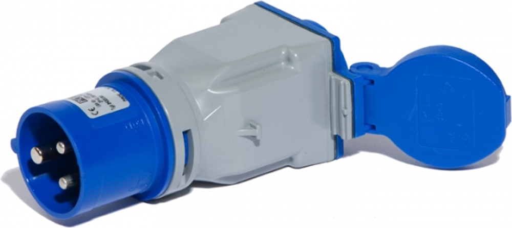 ADAPTATEUR PRISE MALE 2P+T 220V 16A BLEU / PRISE FEMELLE CLASIQUE