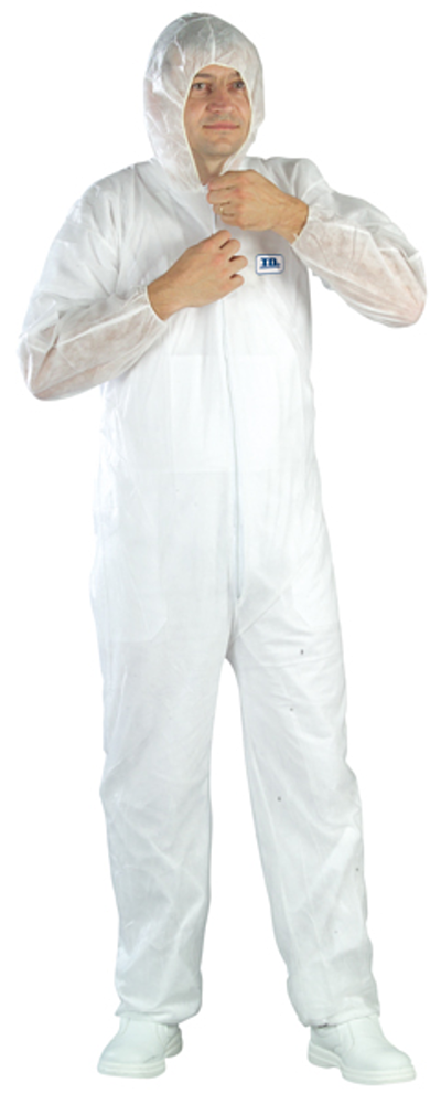 COMBINAISON POLYPRO BLANCHE JETABLE  CAGOULE GLISSIERE