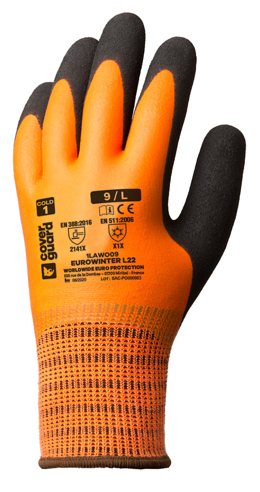 Gant anti-froid orange HV tricotés Paume et doigts enduits LATEX