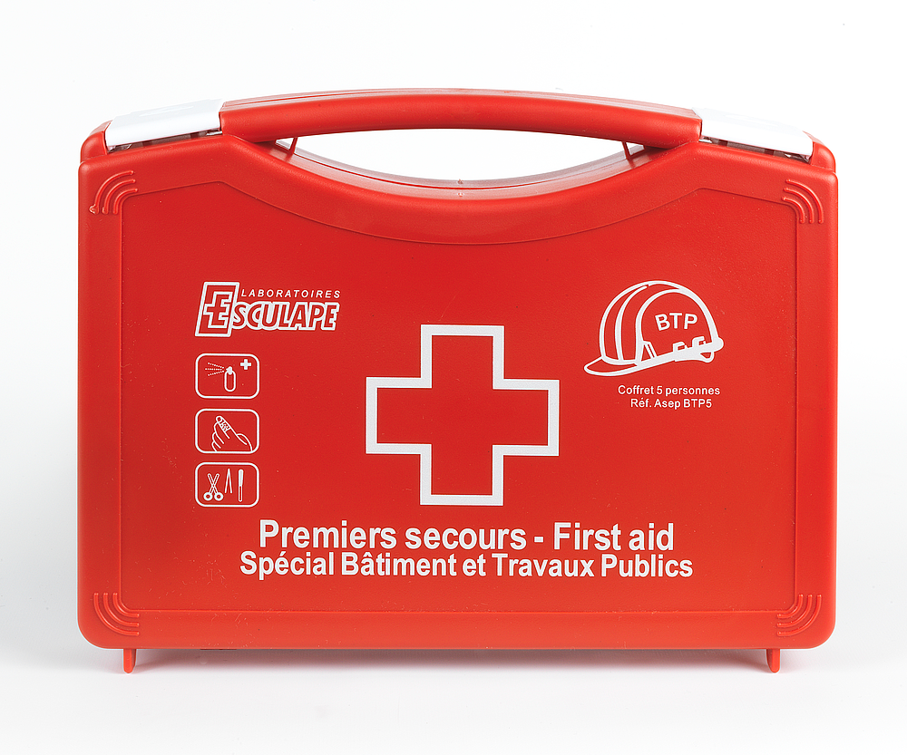 Boite de secours polyrpo rouge 5pers.  BTP5  chantier