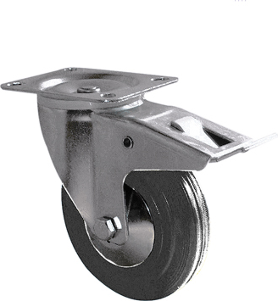 Roulette 200mm piv. à frein  caout. noir charge admis. 200kg