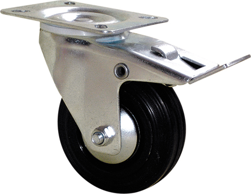 Roulette 125mm piv. à frein  caout. noir charge admis. 100kg