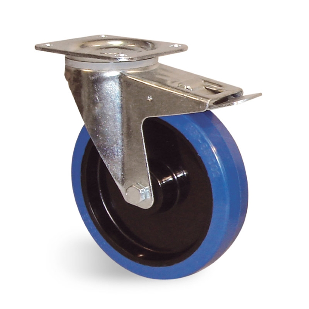 Roulette 160mm piv. à frein  caout. bleu charge admissible 300kg