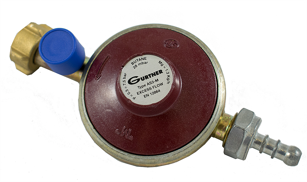 DETENDEUR BUTANE A SECURITE 28GR  717B LIMITEUR DE DEBIT INCORPORE SORTIE FILETEE M20x150