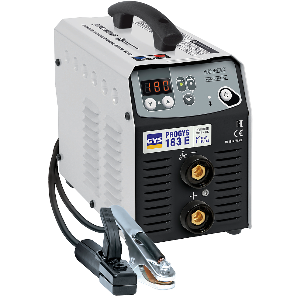 GYS - PROGYS 183E - Poste à souder à l\'électrode enrobée 180A Monophasé 230V (MMA) - Pour électrodes Ø1,6 à 4,0mm - TIG DC Lift - MMA Pulsé - Digital - Av