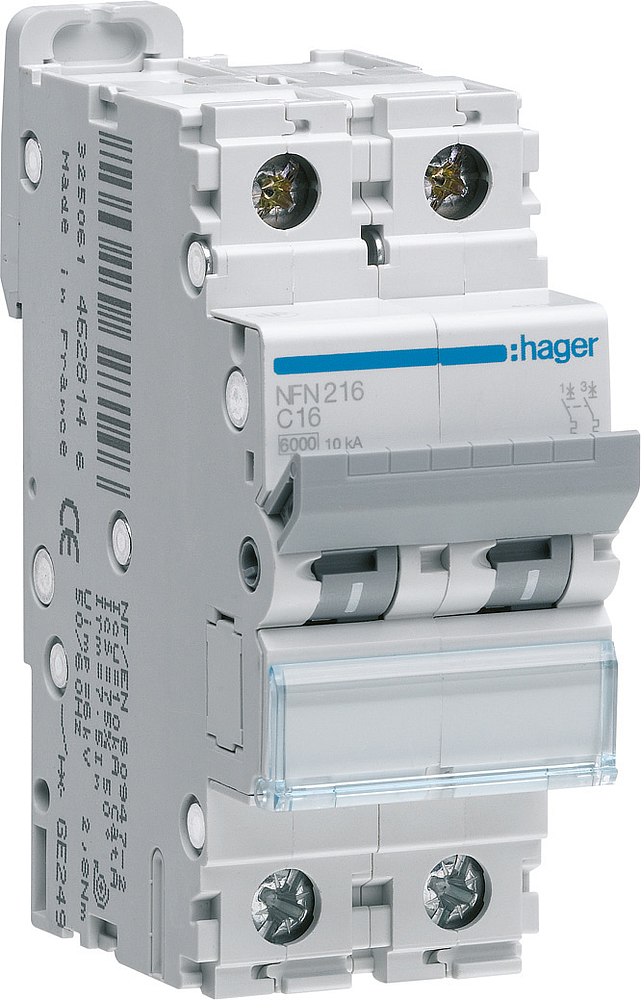 Disjoncteur 2P 6/10kA C-16A 2M