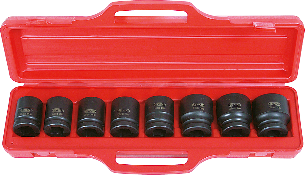 Coffret de 8 douilles à chocs 3/4'' 6 pans, 26 à 38 mm