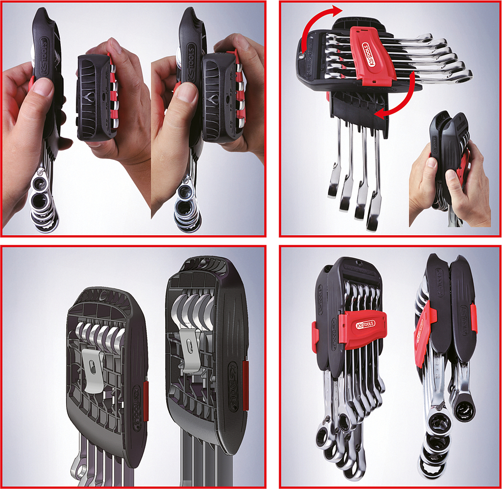 Jeu de 10 clés mixtes à cliquet à tête inclinable à verrouillage GEARplus®