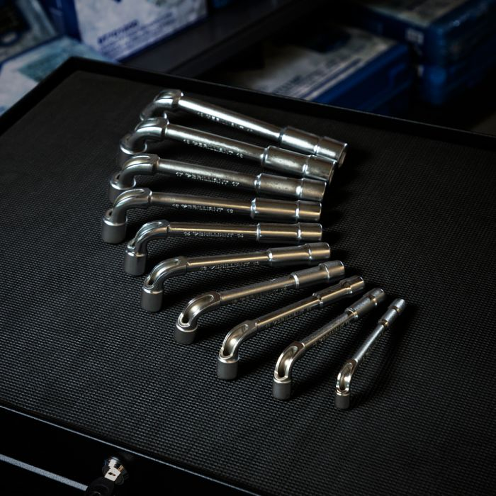 Jeu de 10 clés à pipe débouchées métriques - 6 pans - en boîte