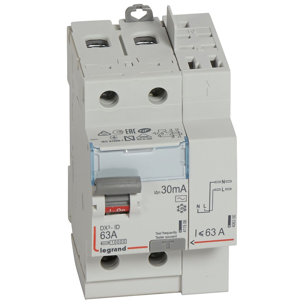 INTERRUPTEUR DIFFÉRENTIEL DX3 63A 30MA TYPE AC 2P AUTO/AUTO 230V