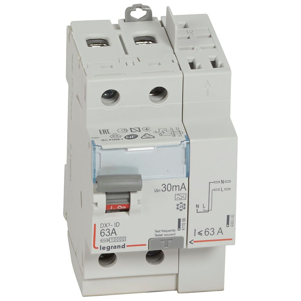 INTERRUPTEUR DIFFÉRENTIEL DX3 63A 30MA TYPE A 2P VIS/AUTO 230V