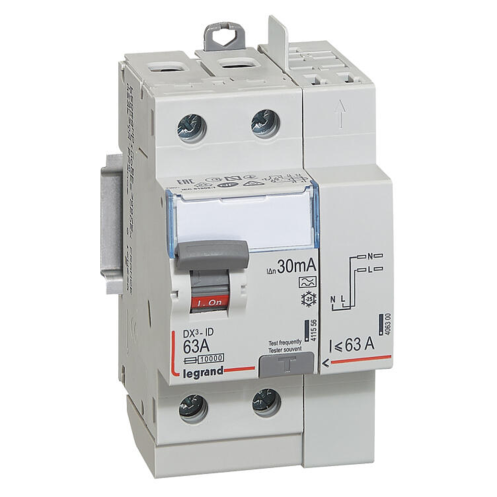INTERRUPTEUR DIFFÉRENTIEL DX3 63A 30MA TYPE A 2P VIS/AUTO 230V