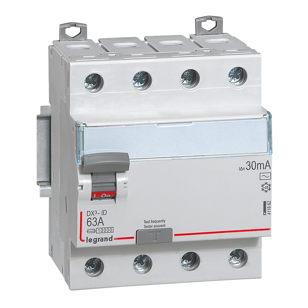 INTERRUPTEUR DIFFÉRENTIEL DX3 63A 30MA TYPE AC 4P VIS/VIS 400V 4M