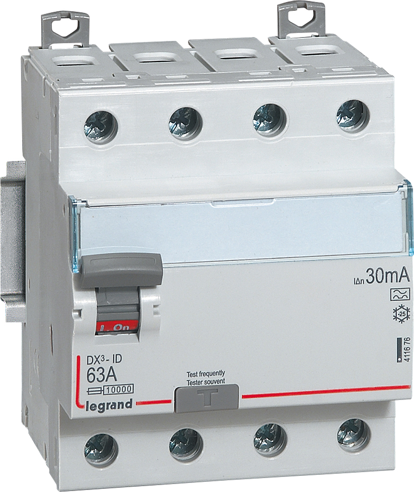 INTERRUPTEUR DIFFÉRENTIEL DX3 63A 30MA TYPE A 4P VIS/VIS 400V