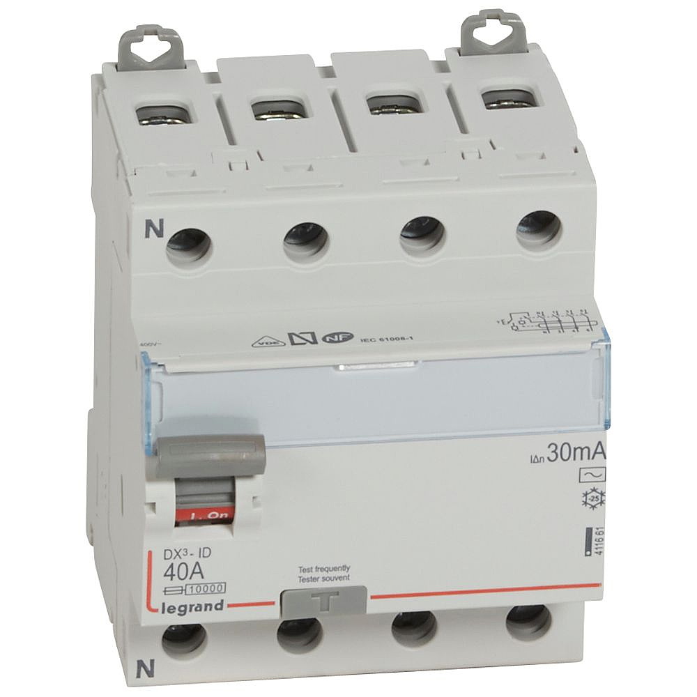 INTERRUPTEUR DIFFÉRENTIEL DX3 40A 30MA TYPE AC 4P VIS/VIS 400V