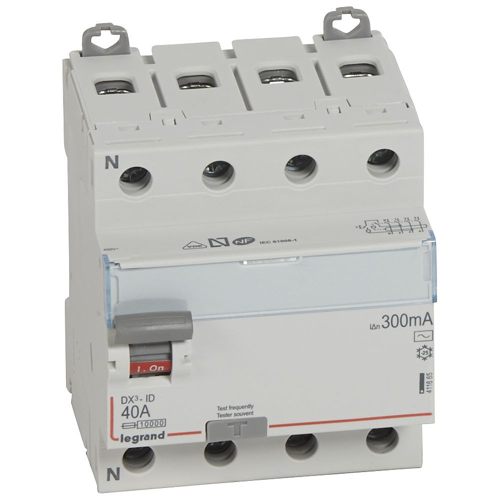 INTERRUPTEUR DIFFÉRENTIEL DX3 40A 300MA TYPE AC 4P VIS/VIS 400V