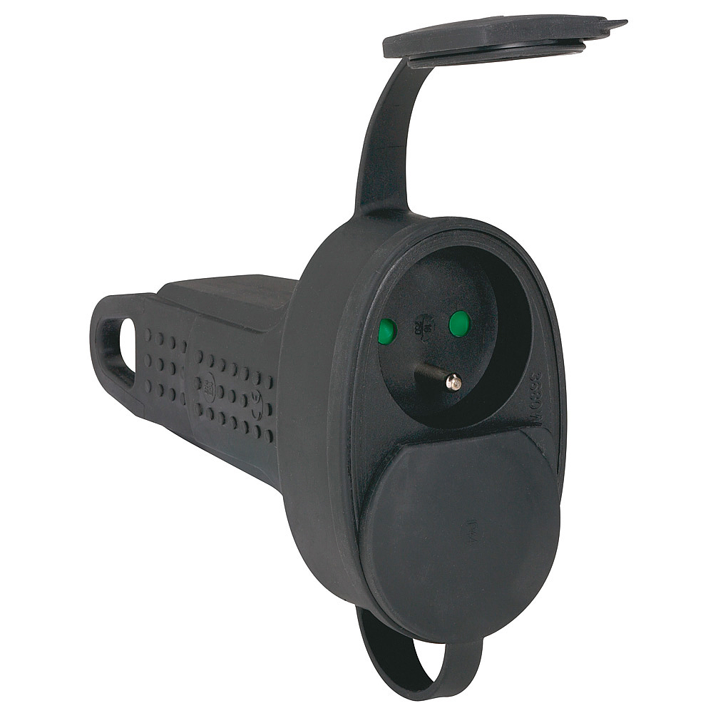 PRISE BIPLITE CHANTIER 16A 2P+T EQUIPE DE BOUCHONS ANTI-PROJECTION AVEC ECLIPS DE PROTECTION