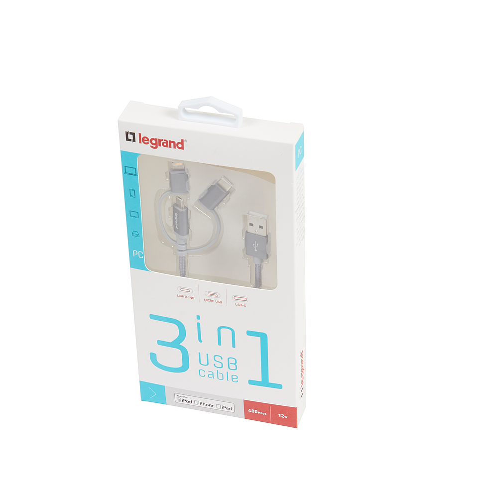 CABLE 3EN1 MICROUSB/USBC/LIGHT
