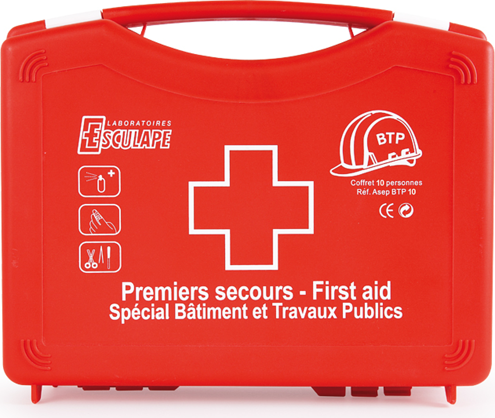 Boite de secours polypro rouge 10 pers. BTP10  chantier