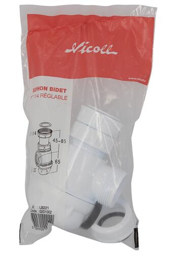 Siphon de bidet plastique blanc  LB221 réglable en hauteur  sortie d32mm