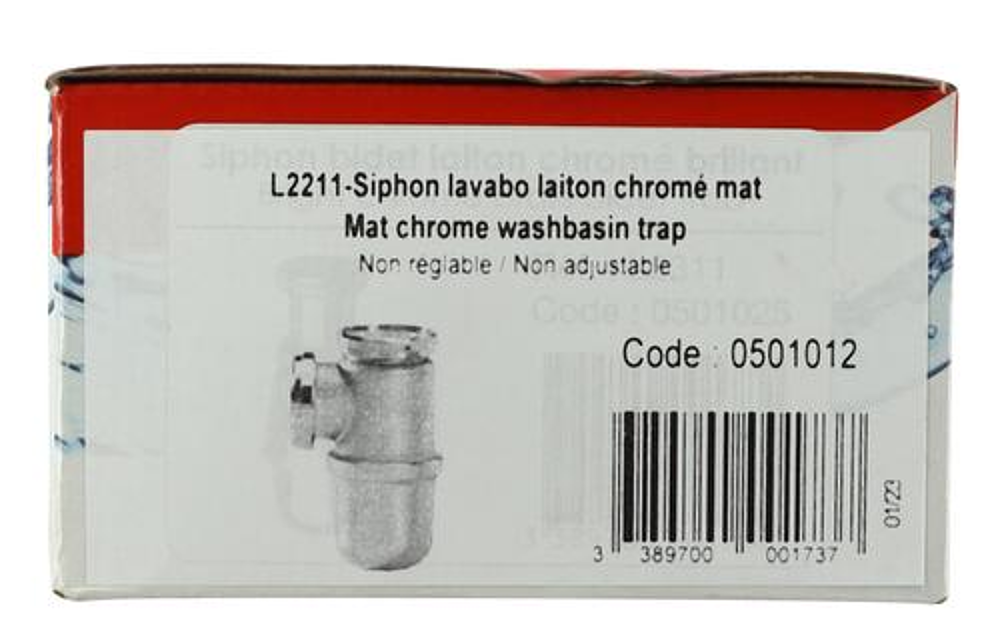 Siphon de lavabo laiton chromé mat L2211 non réglable  sortie d32mm