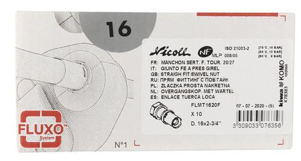 Raccord Droit FLUXO à Sertir – Écrou Tournant Femelle
