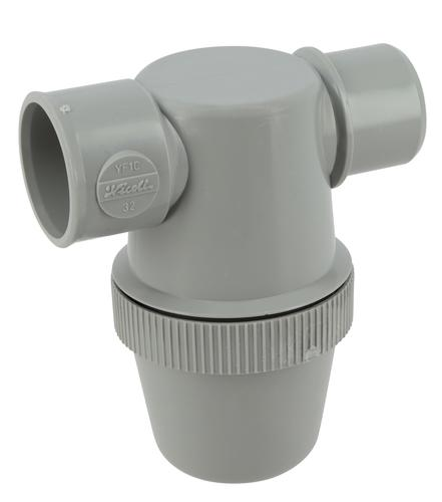 Siphon de lavabo en PVC-C gris. Ø 32. classement M1. entrée horizontale