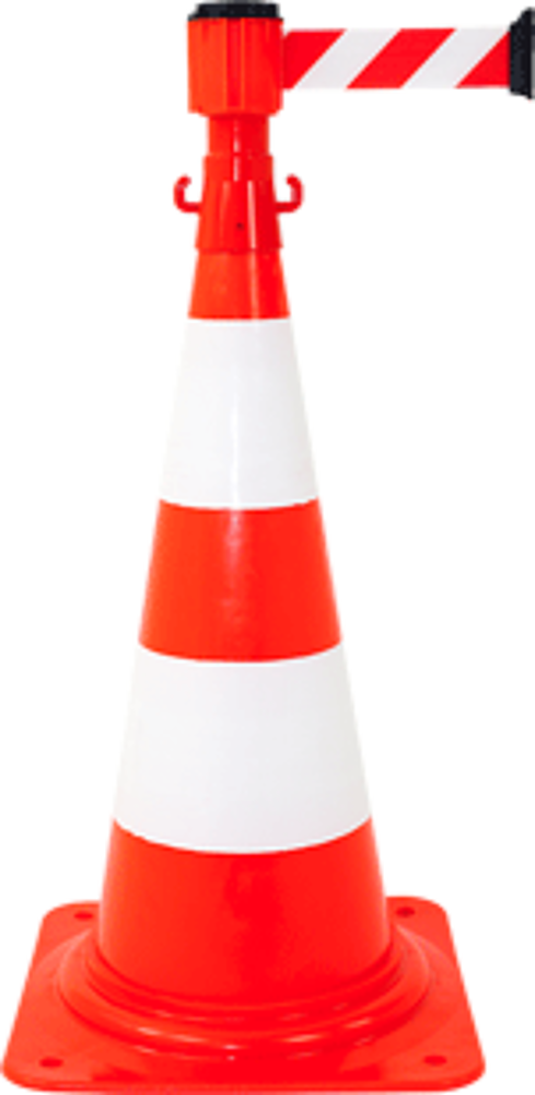 Kit enrouleur de sangle avec cône 75 cm rouge/blanc et support à crochets