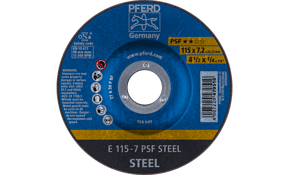 Meule d'ébauche A30PPS   115x7,2mm à moyeudéporté Pferd