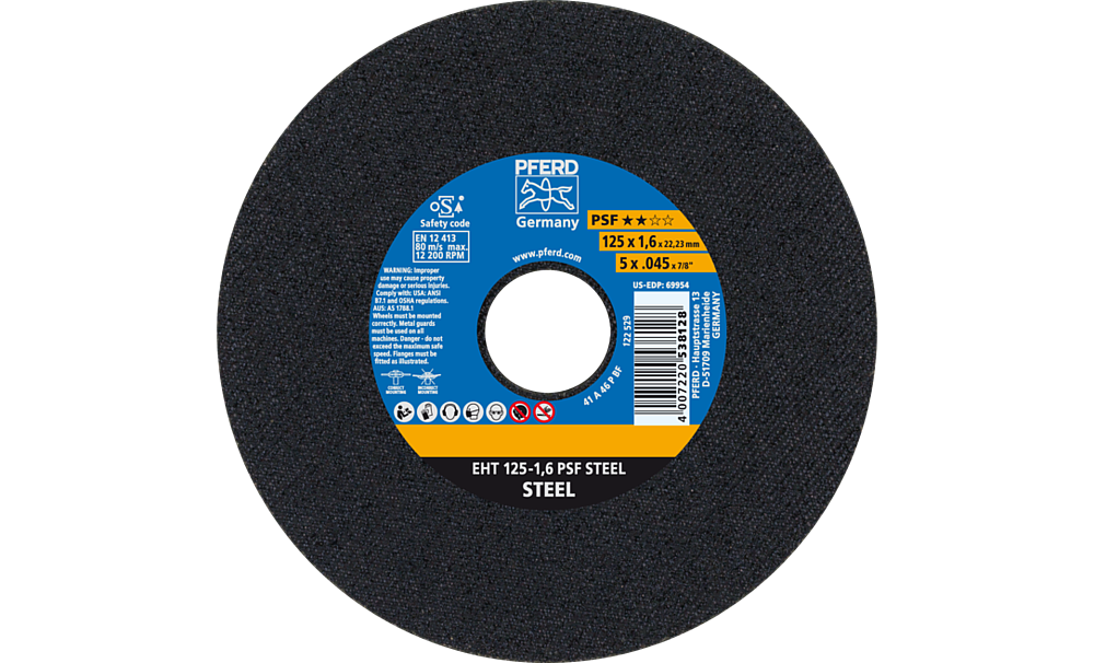 Meule à tronçonner pour  l'acier A24PPS 125x1,6mmplate Pferd
