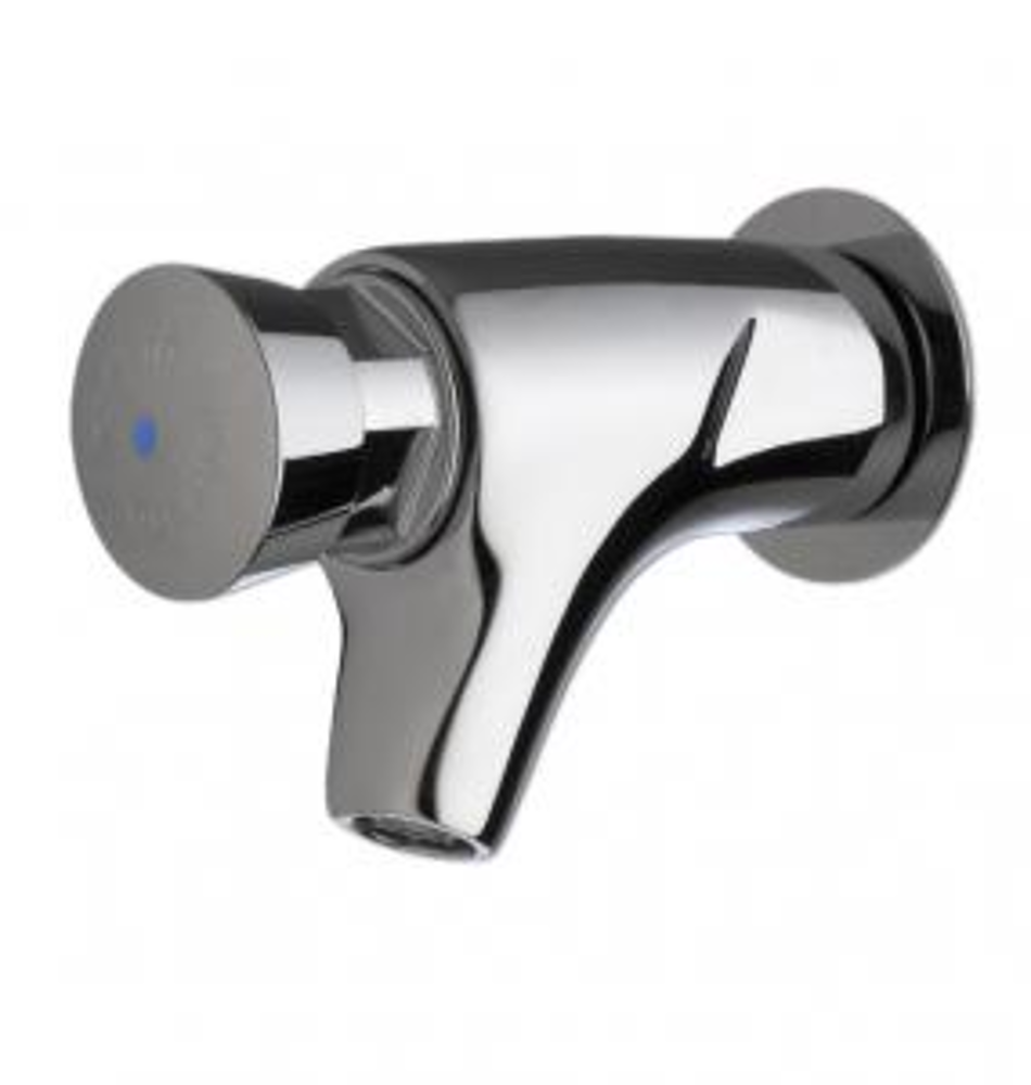 Robinet mural pour lavabo Presto 504. Déclenchement mécanique et temporisé par bouton-poussoir. Temporisation 15sec. Débit 3l/min. Raccordement G1/2  . Sai