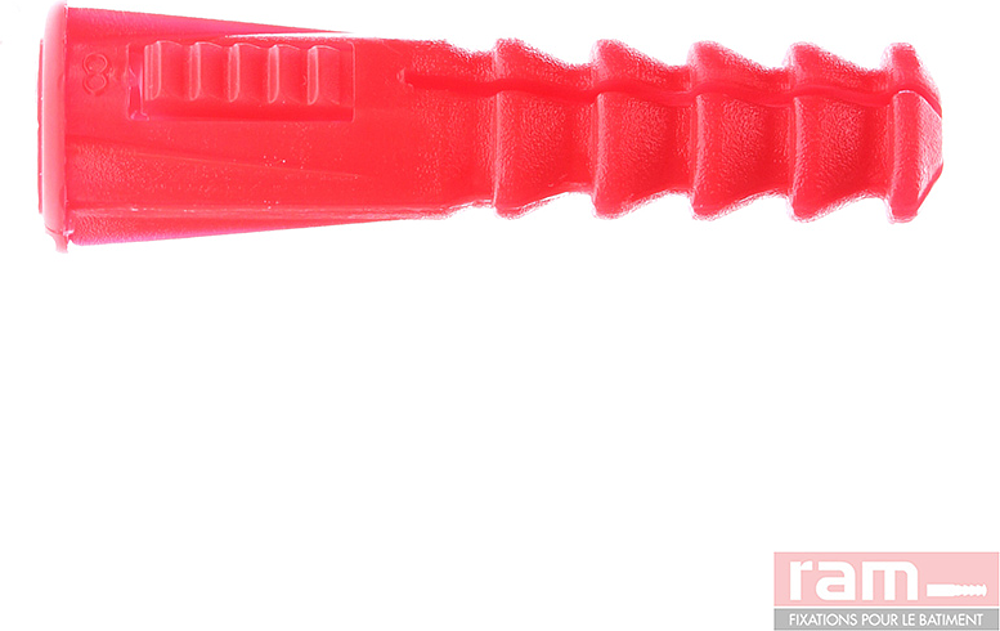 CHEVILLE RAM A COLLERETTE ROUGE RC8 9148 D.PERCAGE : 8mm VIS BOIS  : 5 à 7mm    (100/bte)