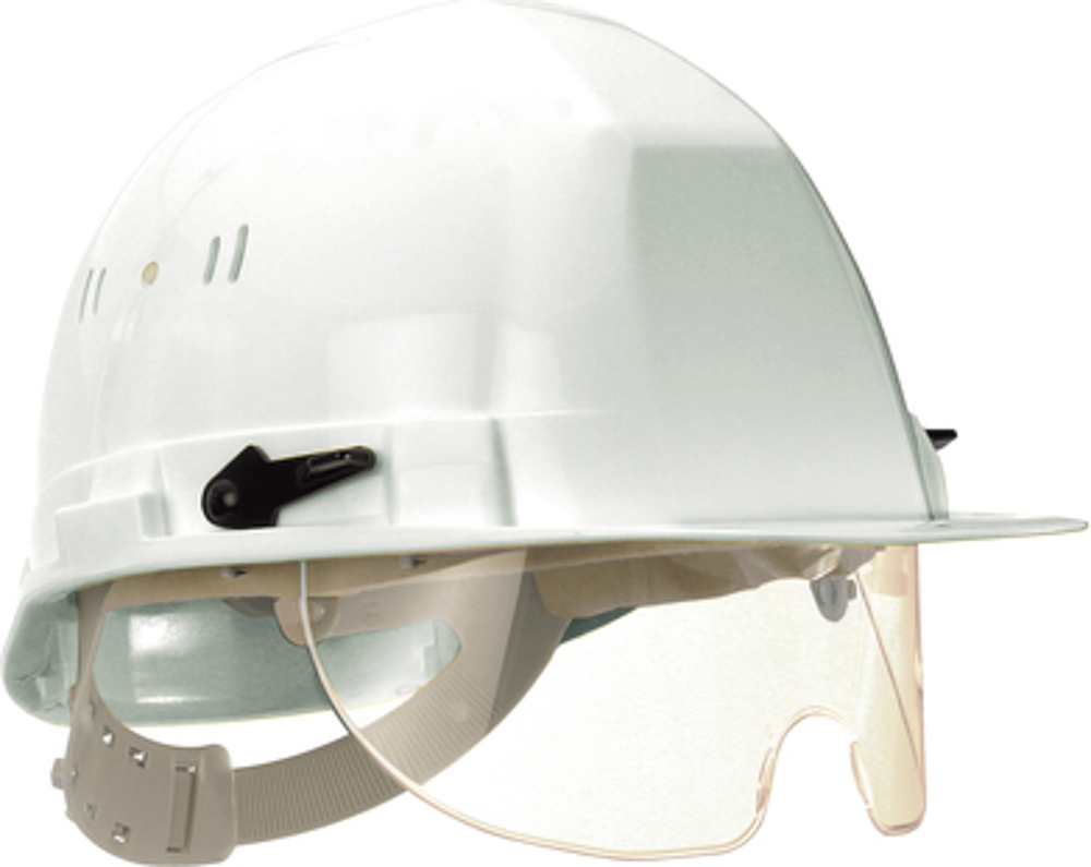 CASQUE CHANTIER A LUNETTE INTEGREE VISIOCEANIC  HOMOLOGUE CE-EN 397 LUNETTE CE EN 166