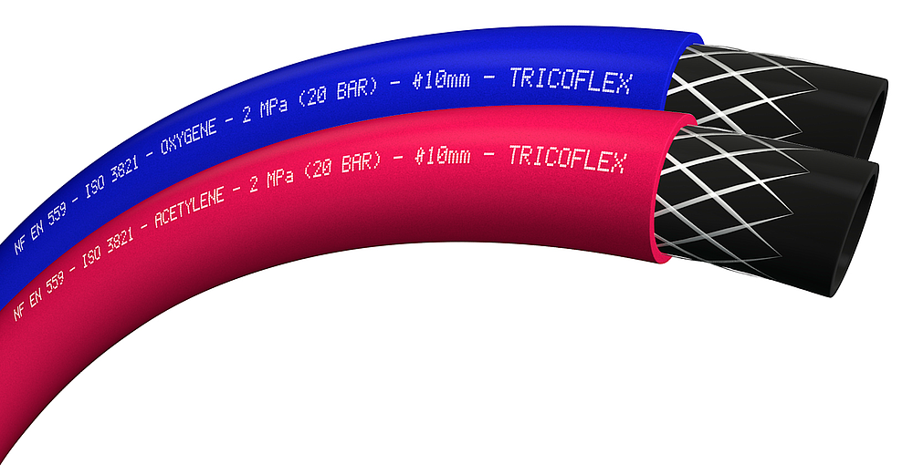TUYAU SOUDURE JUMELE   6MM   BLEU/ROUGE   ISO3821