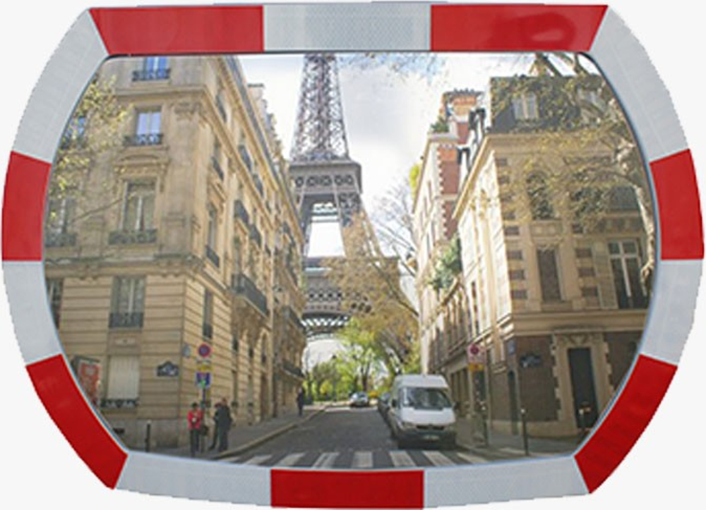 1 x Miroir polycarbonate rectangulaire rouge/blanc - 810 x 540mm