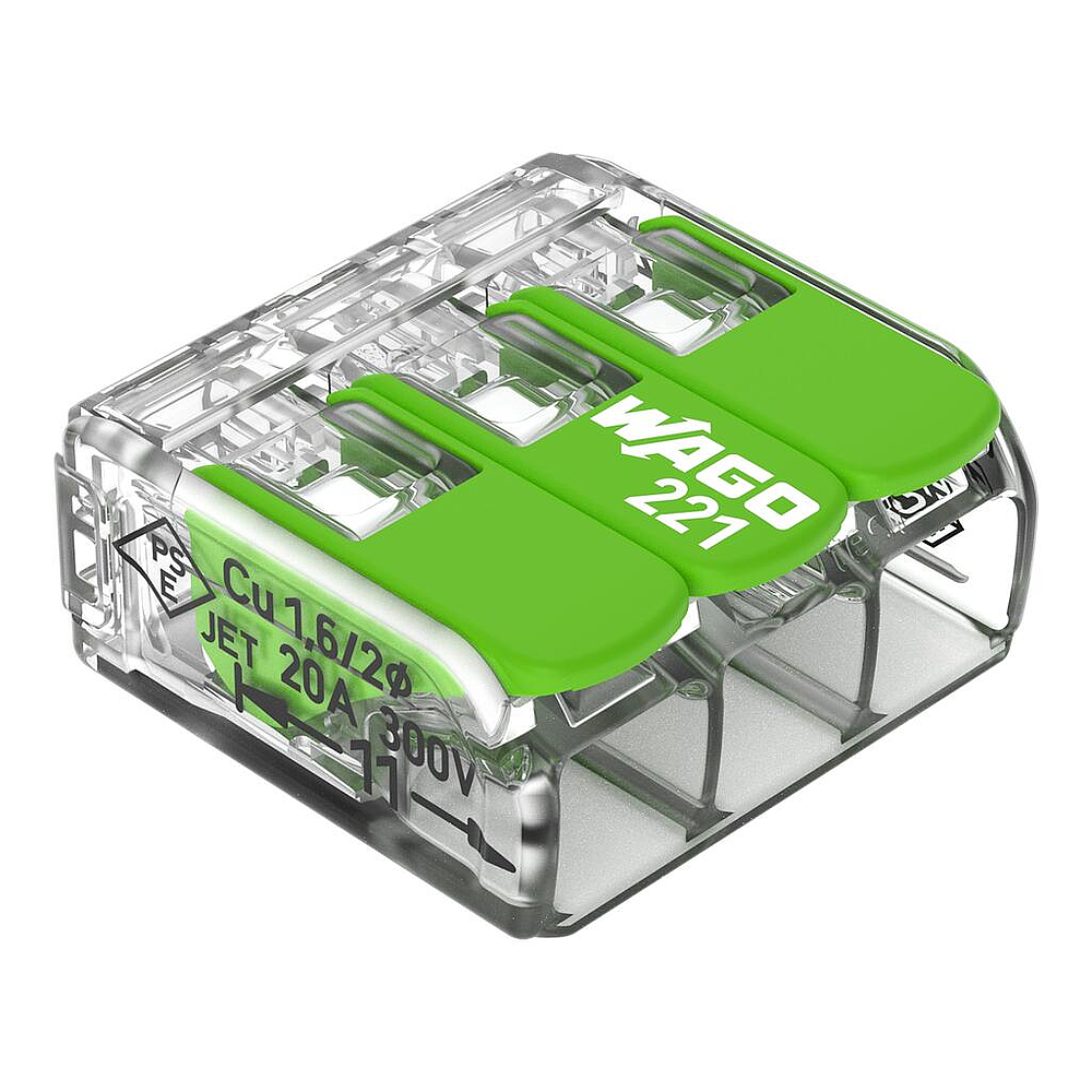 Borne WAGO 221 Green 3x4mm²