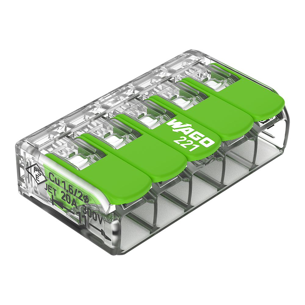 Borne WAGO 221 Green 5x4mm²