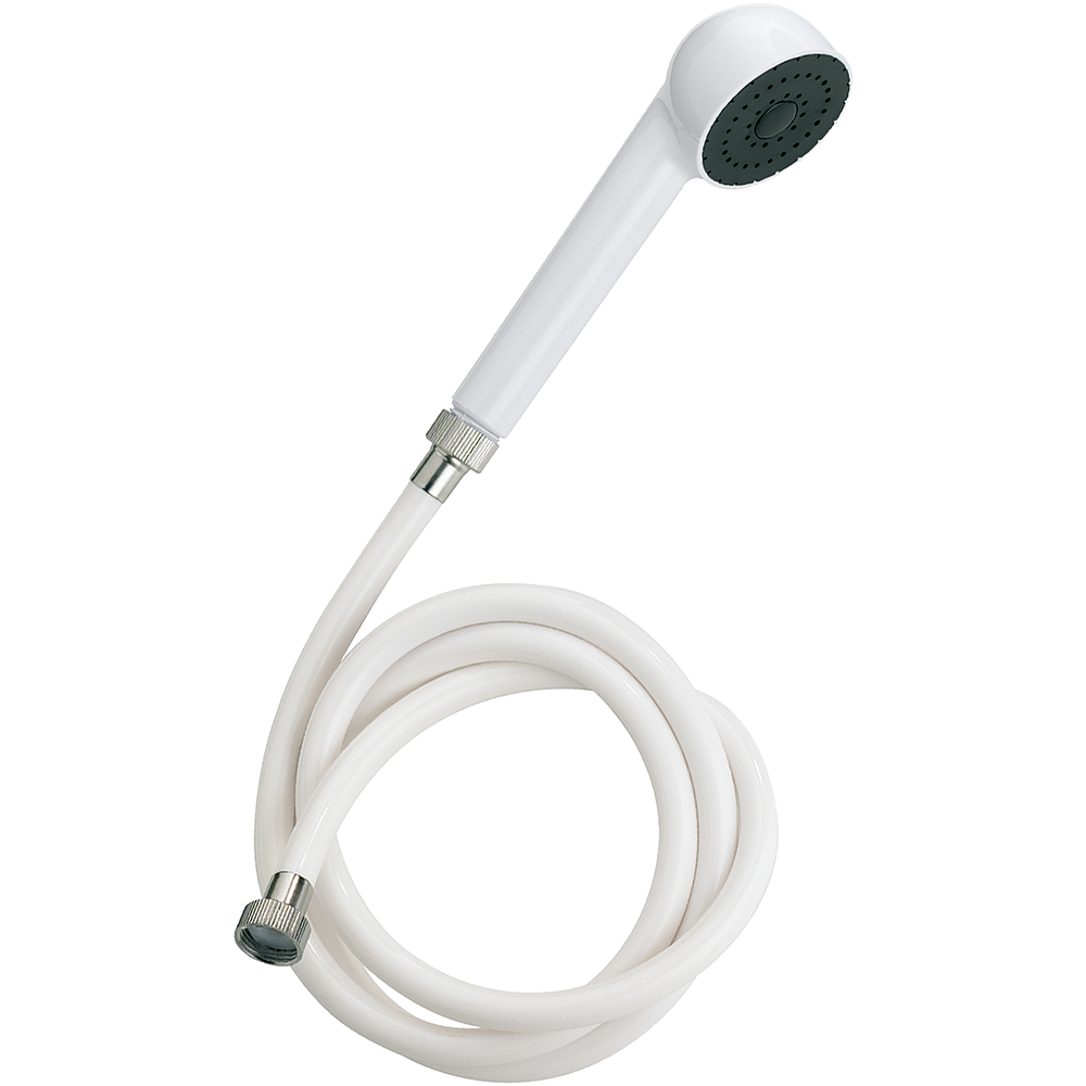 KIT DOUCHETTE : DOUCHETTE PVC BLANC + FLEXIBLE 1,5M PVC BLANC AVEC EMBOUT CONIQUE