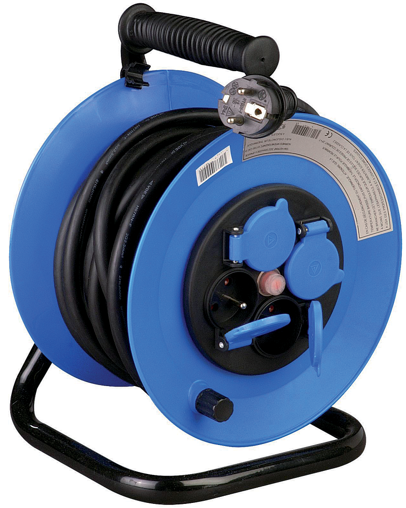 Enrouleur 10m H07RNF 3G2,5mm 4 socles a clapet avec disjoncteur thermique